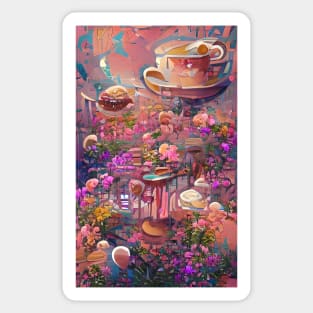 Psychedelic pink floral coffee | psychedelic floral coffee Sticker